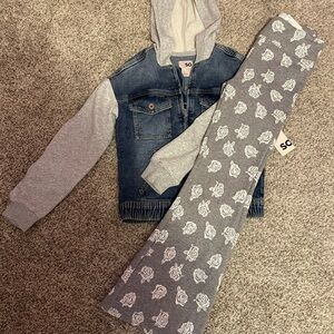SO Denim Jacket and Gray Floral Pants Set